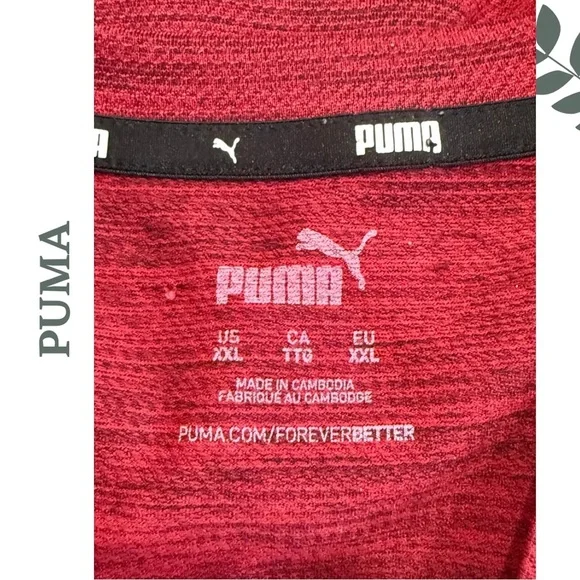 🛍️3/$40 PUMA Performance Tee Red Heathered Athletic Fit – Size XXL - Picture 4 of 4